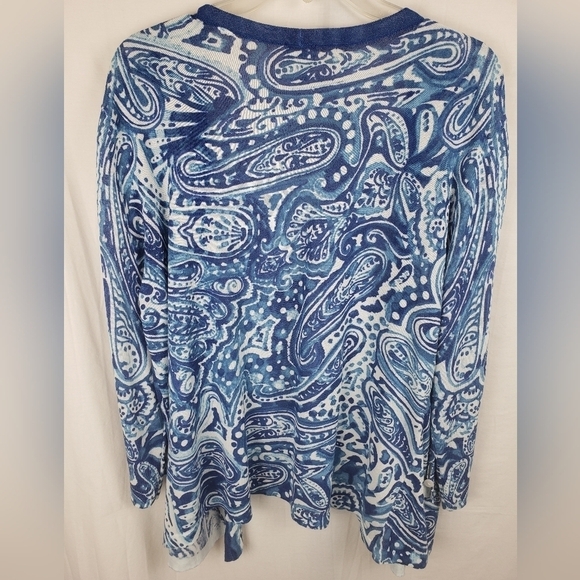 Chico's Blue and White Paisley Open Front Cardigan Sweater Sz Chico's 3 (XL) - Picture 3 of 9